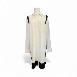 🆕 🖤🤍 NWT VINCE Black & Cream Colorblock Long Sleeve Shirt Dress | Sz 10